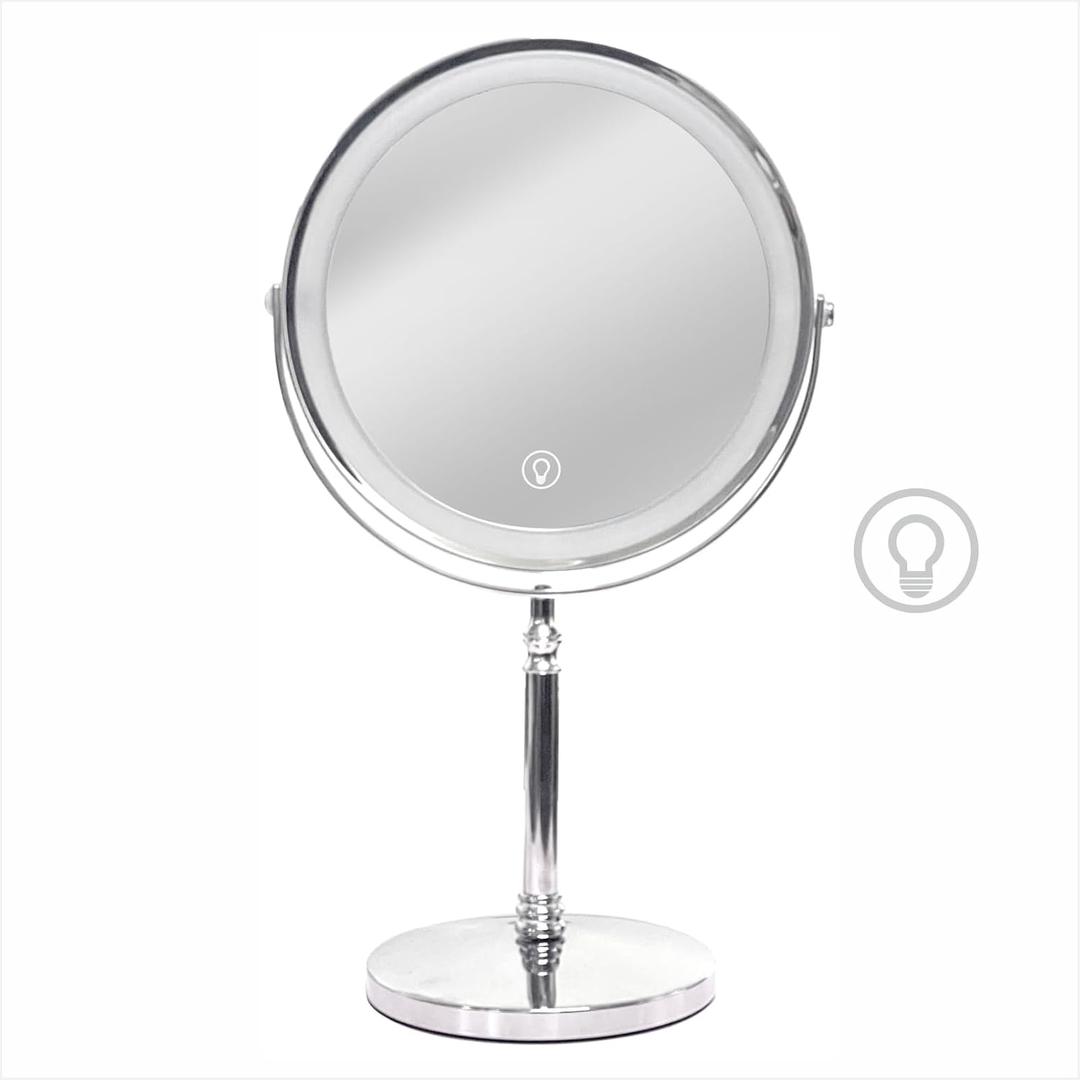 Makeup Mirror with Lights 8 Inch 1X/10X Rechargeable Double Sided Magnifying, 360 Rotation LED HD Mirror with 3 ColorsBrightness Adjustable, Gifts for Wowen & Men