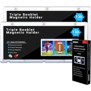 2-Pack Triple Booklet Magnetic Card-Holder - 201mm Booklet Card Holder, Inner Dimension: 8.07"x3.58"x0.15", Triple Magnet High Definition, UV Protection, Triple Booklet Card, Collection Display Frame