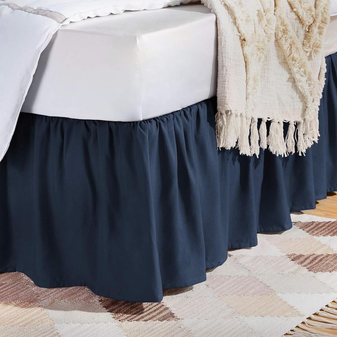 Amazon Basics Lightweight Ruffled Bed Skirt, Classic Style, Soft and Stylish 100% Microfiber with 16" drop-Queen, Navy Blue, Solid Amazon Basics Lightweight Ruffled Bed Skirt, Classic Style, Soft and Stylish 100% Microfiber with 16" drop-Queen, Navy Blue, Solid