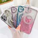 BITOBE Designed for iPhone 16 Case, Cute Butterfly Slim Plating Glitter Rhinestones Cover X 2pcs Screen Protectors for Women Girls Protective Camera Protection Bumper 6.1" Purple