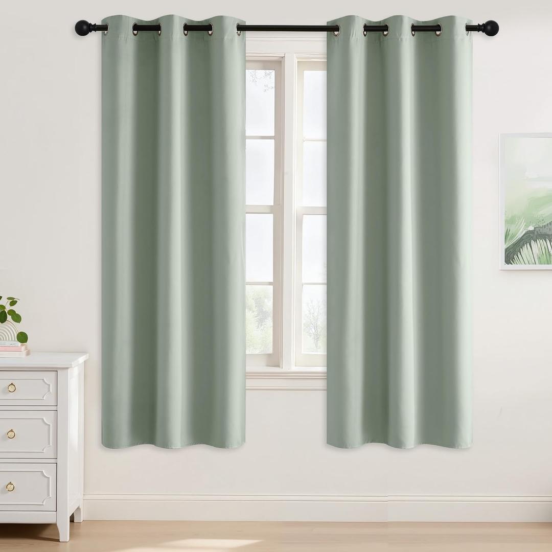 NICETOWN Sage Green Room Darkening Curtains 72 Inches Long 2 Panels for Living Room, Bedroom, Nursery Summer Thermal Insulated Blackout Drapes Grommet Noise Reducing Window Treatment, W40