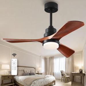42 inch Wood Ceiling Fans with Lights and Remote, Upgraded Dimmable, Quiet Reversible DC Motor, 3 Blades 6 Speeds Black Ceiling Fan for Farmhouse Living Room Bedroom Dining Room Workroom Study (42 inch, Black Walnut)
