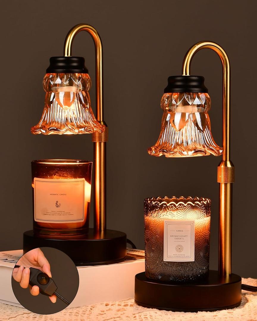 JACKYLED 2 Pack Candle Warmer Lamp with Dimmer, Height Adjustable Candle Lamp Warmer with Heating Bulbs for Scented Candles, Candle Jars, Wax Warmer Heat Lamp for Home Decor, Housewarming Gift