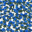 BLEUM CADE 5Pcs 41Ft Flower Garland Artificial Rose Vines for Bedroom, Cute Fake Hanging Flower Vines Floral Garland Decorations for Wedding Party Wall Room Decor Aesthetic (Sapphire Blue)