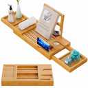 Bathtub Tray Caddy, Expandable Bath Tray, Unique House Warming Gifts, New Home, Anniversary and Wedding Gifts for Couple, Bridal Shower Gift for Women (Bamboo)
