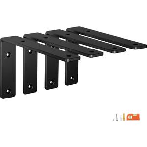 4-Pack 8 Inch Heavy Duty Shelf Brackets, Premium Floating L Bracket for Wall, Kitchen, Mantel Shelves Support | Quarter Inch (1/4") Thick | Black Powder Coated Steel