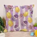 Happy Easter Purple Lily Pillow Covers Watercolor Eggs Bunny 18 x 18 Inch Throw Pillows, Spring Anniversary Celebration Seasonal Decorative Farmhouse Cushion Case for Sofa Couch Set of 4