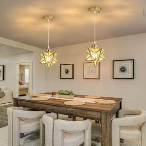 Pendant Lights LED Chandelier Gold Hanging Lighting Fixture with Clear Glass for Kitchen Dining Room Foyer Hallway Warm White