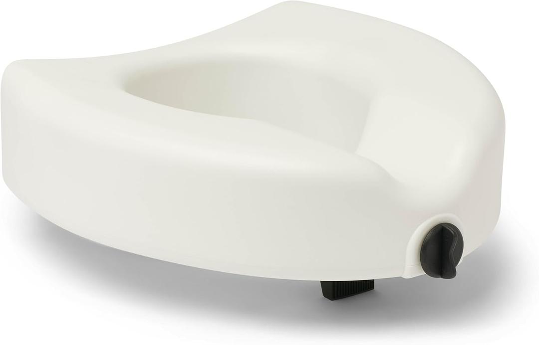 Medline Elevated Locking Toilet Seat, No Arms, 5-Inch Height, Enhanced with Microban Antimicrobial Protection, 350 lb Weight Capacity, Gray - Secure & Comfortable, Easy Installation