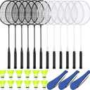 12 Pack Badminton Rackets Set Including Badminton Racquets, Nylon Shuttlecocks and Carry Bag for Outdoor Backyard Games Beginners