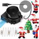 Inflatable Fan Replacement, 0.8A Air Fan Blower with 1.0A Adapter and 3 LEDs Bulbs Light Strings for Halloween, Thanksgiving and Christmas Inflatables (IP68 Waterproof, 3.8 * 3.8'')