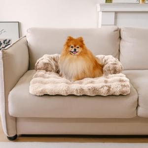FUNNY FUZZY Pet Fluffy Fuzzy Couch Cover, Calming Washable Dog Bed Sofa Protector Pets Mat for Small Medium Dogs and Cats (Coffee,33.45 × 28.35 × 5.51 in)