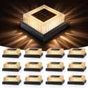 APONUO Solar Post Cap Lights, 12-Pack Fence Post Solar Lights with 20 Lumens 3-Sided Panoramic Glow, IP65 Waterproof Fence, Deck, Patio, Garden Decor, Easy No-Tool Install for 4x4 Posts, Black