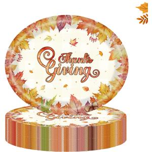 HAMDKS 50 Pcs Thanksgiving Party Supplies, 11.6" x 9.4" Oval Thanksgiving Paper Plates, Disposable Heavy Duty Maple Plates for Autumn Fall Tableware Party Decorations