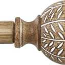 QDWIS Wood Curtain Rods for Windows 72 to 144 Inch,1'' Diameter Drapery Rods with Imitation Wood Grain Leaf Pattern Finials,Boho Adjustable Heavy Duty Curtain Rods Set,36-150'',Color:Weathered Wood