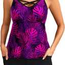 Tankini Two Piece with Shorts - Womens Tummy Control Swimsuit with Pockets Bathing Suit with V-Wire Boy Shorts Swimwear 2025 (X-Large, Purple Leaf 1)