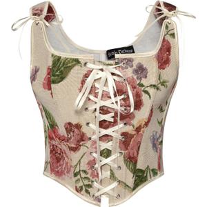 Scarlet Darkness Women Renaissance Corset Pirate Bustier Top Bodice Bodyshaper (6, Beige Red Floral)
