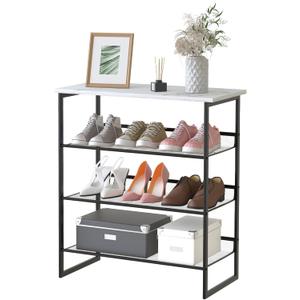 Garden 4 you 4 Tiers White Marble Shoe Rack,Freestanding Organizer Multi-Purpose Adjustable Flat and Slant Storage Rack Shoe Shelf, High Heels Potted Plant for Entryway Hallway Living Room Closet