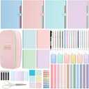 Geyoga 61 Pcs Aesthetics School Supplies, 5 Retractable Gel Ink Pens Pencil Case 6 Mechanical Pencil 12 Cute Highlighters 4 Expanding File Folders 4 Notebook for College Essentials(Green,Bright)