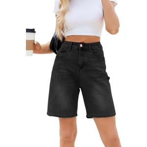 Women's High Waisted Stretchy Bermuda Denim Shorts - Trendy Casual Loose Fit (XL)