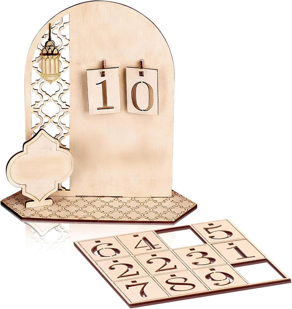 Ramadan Advent Calendars Wooden Eid Mubarak Countdown Calendar Gold Tracker Date Gift for Kids Arabic Muslim Islamic Holiday Table Home Decorations 2026