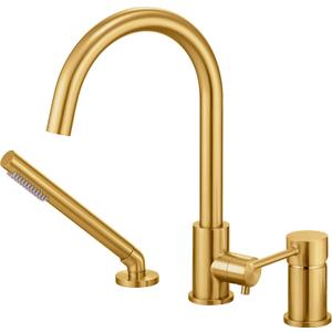 Deck Mount Bathtub Faucet with Sprayer Brushed Gold Tub Filler Faucets Bathroom Brass with Hand Shower Sprayer High Flow Roman High Flow