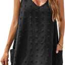 Blooming Jelly Womens Casual Sun Summer Dresses Swiss Polka Dot Beach Cover Up V Neck Tank Dress with Pockets S