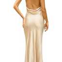 Summer Satin Maxi Dresses for Women 2025 Elegant Classy Silk Formal Sleeveless Open Back Spaghetti Strap Wedding Guest Dress Champagne, Medium