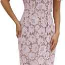 WOCV Women's Long Sleeve Lace Floral Elegant Cocktail Ocassion Party Midi Dress Wedding Guests Dress Pink, XL