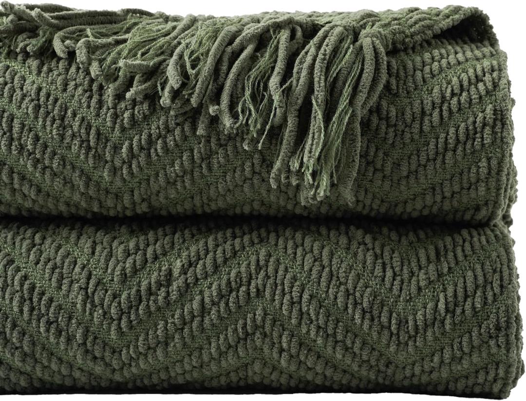 BATTILO HOME Olive Green Throw Blankets for Couch, Knitted Green Throw Blanket for Bed, Super Soft Warm Large Throws for Home Decor, 60" x 80"