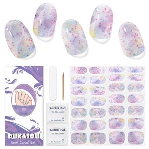 2 x Semi Cured Gel Nail Strips, 28 pcs Nail Gel Stickers Work with Any UV Lights, Long-Lasting Nail Wraps, Stick on Nails for women Easy to Apply & Remove