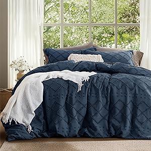 Bedsure Boho Duvet Cover  - Boho Bedding, Tufted King Duvet Cover for All Seasons, 3 Pieces Embroidery Shabby Chic Home Bedding,Comforter Not Included (Navy, 100" x 70")