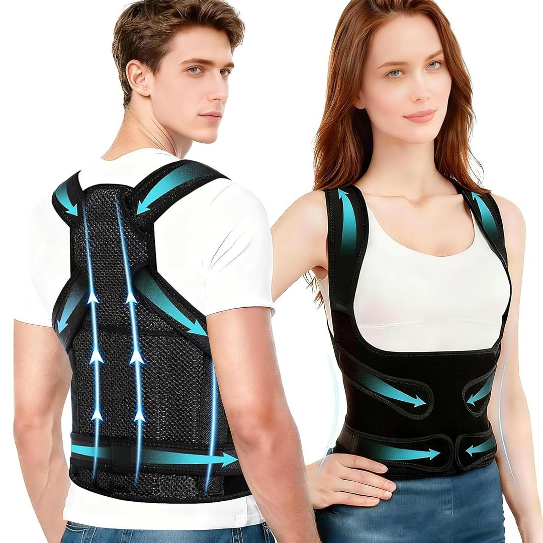 Back Brace Posture Corrector for Women Men, Breathable Back Brace for Full Back Support, Adjustable Shoulder Straightener for Spinal Alignment, Hunched Back & Shoulder Pain Relief (Medium)