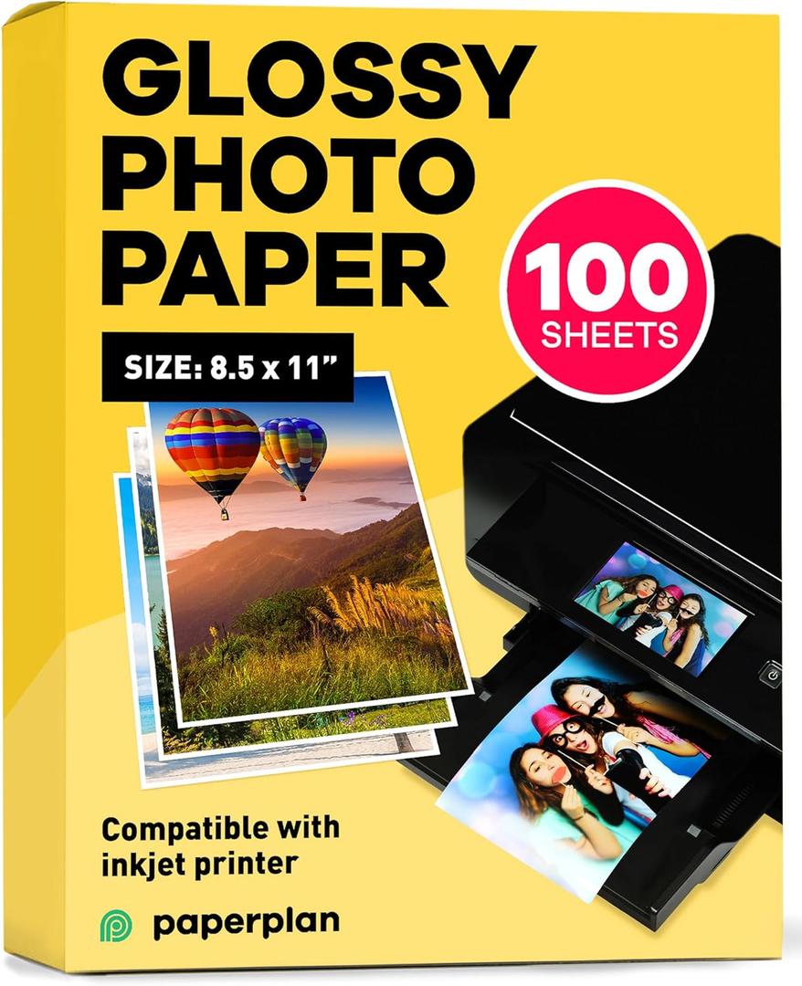 Glossy Photo Paper For Printer 8.5 x 11" - (100 Sheets) - Works with Inkjet Printer, Easy to Use, Premium Picture Paper