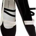 iiimmu Fashion Sneakers Ballerina Flats with Elastic Straps Casual Walking Shoes Lightweight Comfortable Dress Flats with Rubber Sole Faux Suede (8.5, Black White)