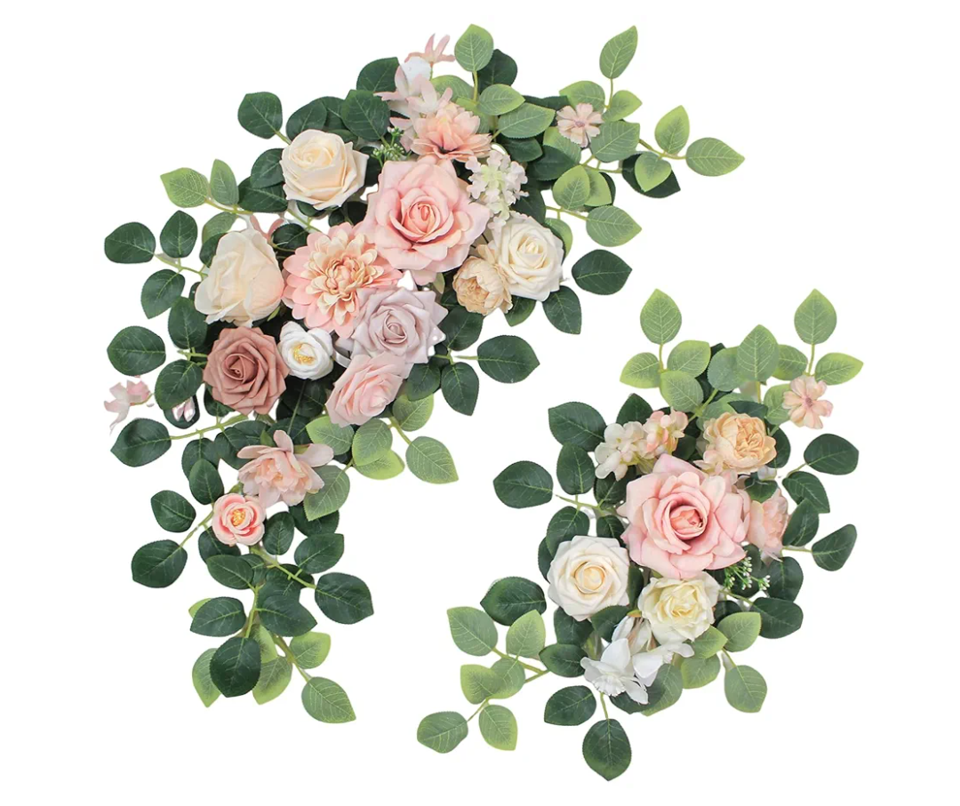 Pack of 2 Artificial Flowers for Backdrop Decoration, Wedding Arch Flowers,Reception Welcome Sign, Eucalyptus Garland, Suited to Aisle Decor and Wedding Arches(Champagne Pink)