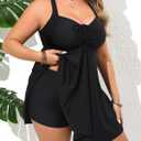 Daci Plus Size Women Two Piece Swim Dress with Shorts Flowy Swimsuits Tummy Control Bathing Suits (Black) 22W