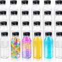 Honeydak 24 Pcs Empty Sensory Bottles Bulk with Black Lids 10 oz / 300 ml Clear Plastic Reusable Leakproof Juice Bottles Drink Container for Sensory Crafts Handmade Beverages Storage (Square)