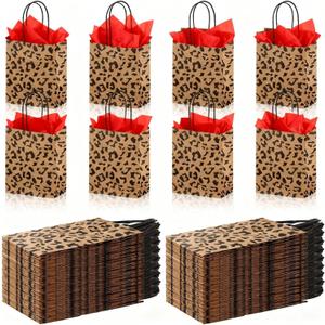 Tinlade 16 Pcs Cheetah Print Gift Bags Leopard Print Small Paper Goodies Bags with Handle Jungle Safari Party Favor for Kids Wild Life Animal Birthday Baby Shower Decorations Supplies, Without Tissue