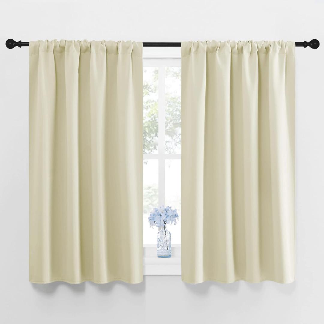 NICETOWN Blackout Curtains for Bedroom, Home Decorations Thermal Insulated Solid Rod Pocket Blackout Drapes for Cafe (Beige, One Pair, 42 x 45-inch)