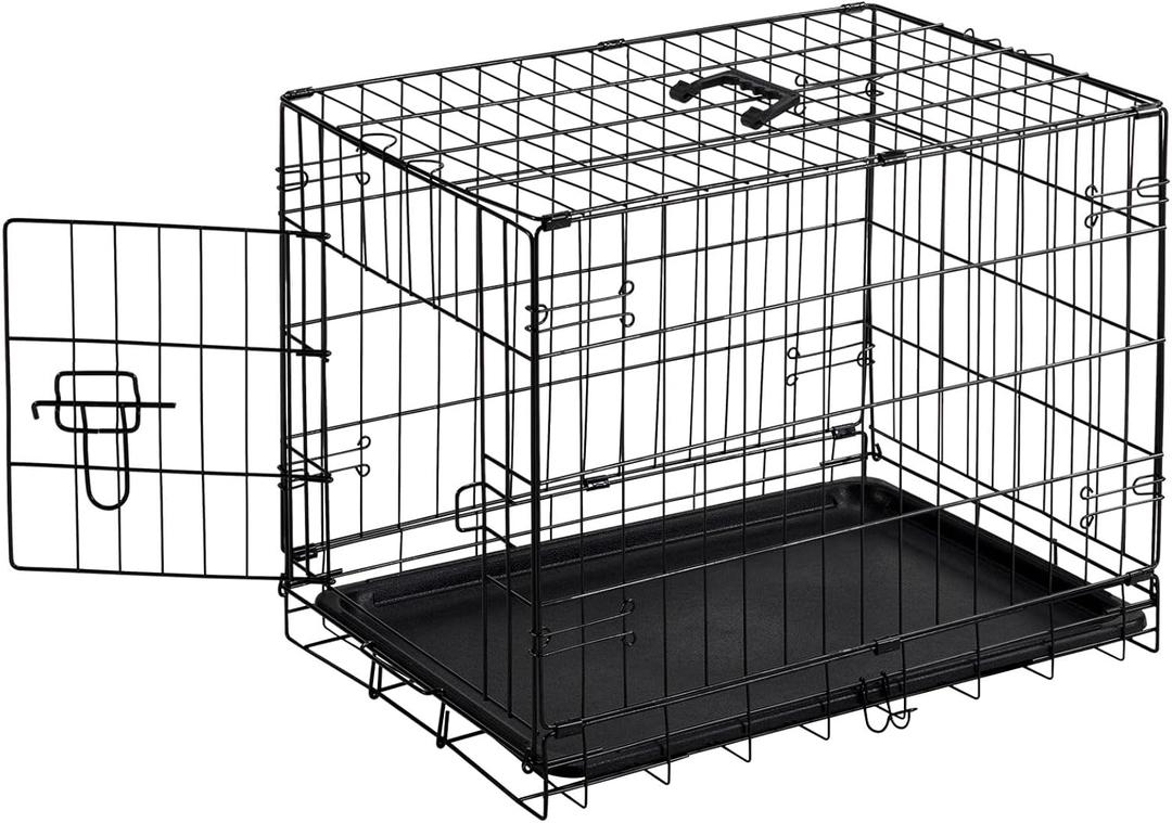 Sweetcrispy 24 Inch Single Door Dog Crate, Metal Pet Kennel with Secure Lock, Foldable Design, Removable Tray for Easy Cleaning, Portable Puppy Cage for Small Dogs, Ideal for Training & Travel