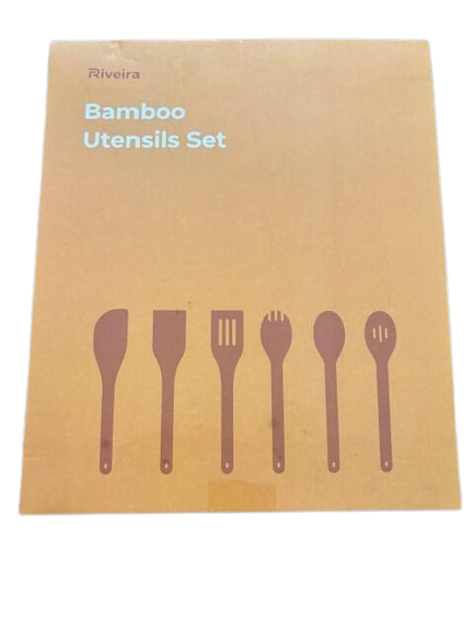 Riveira Premium Brown Bamboo Wooden Spoons for Cooking Set of 6 – Premium Brown Bamboo Wooden Cooking Utensils, Wooden Spatula, Wooden Spoon - Premium Quality Wooden Utensil Set for Non-Toxic Cooking