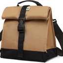 SUNNY BIRD Insulated Lunch Bag Rolltop Lunch Box Tote Bag for Women, Men, Adults and Teens (Brown)