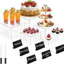 6Pcs Buffet Risers with Mini Sign and Maker, Clear Food Display Risers for Party, Acrylic Risers Display Stand for Buffet Table, Catering Displays for Dessert, Acrylic Boxes with Hollow Bottoms(8",7",6",5",4",3")