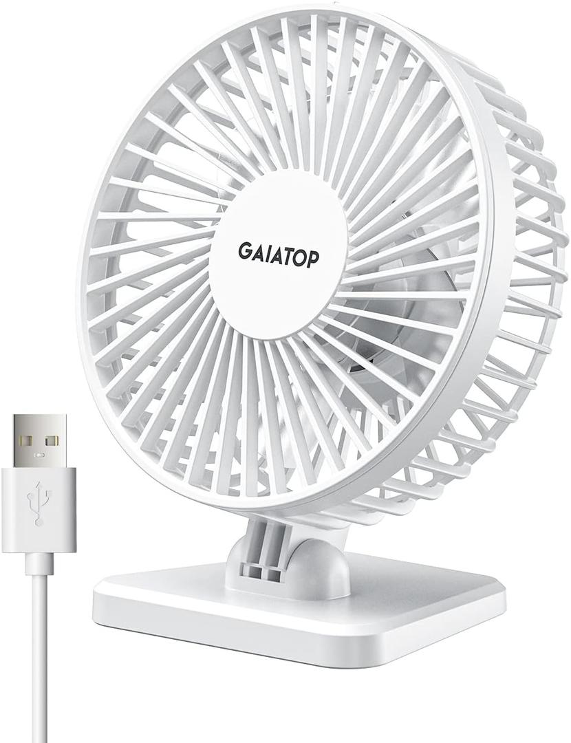 Gaiatop USB Desk Fan, Small But Powerful, Personal Portable Quiet 3 Speeds, Adjustable Mini Table Desktop fan for Cooling Home Office Car Summer Travel Gifts White