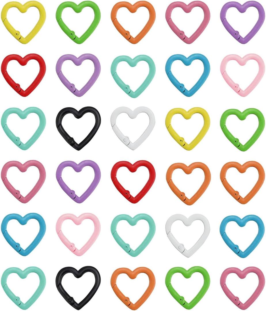 30 Pieces Heart Shape Carabiners, Color Bag Rings Carabiner with Painted Surface for Keychain, Backpack, DIY Craft Accessories