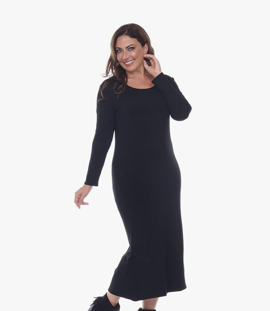 Womens Long Maxi Ria Dress with Long Sleeves, Large