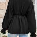 SweatyRocks Women's Bishop Long Sleeve V Neck Ruffled Chiffon Blouse Loose Babydoll Peplum Tops (S)
