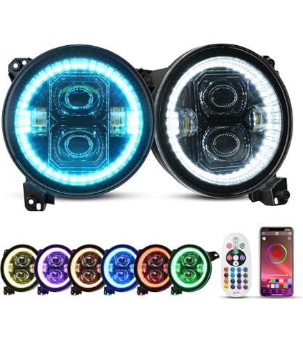 SUPAREE 9" LED Headlights Multicolor DRL fit Jeep Wrangler JL Gladiator JT | 2018-2026 Angel Eyes Ring DOT Hi/Lo Beam Remote Phone APP Control