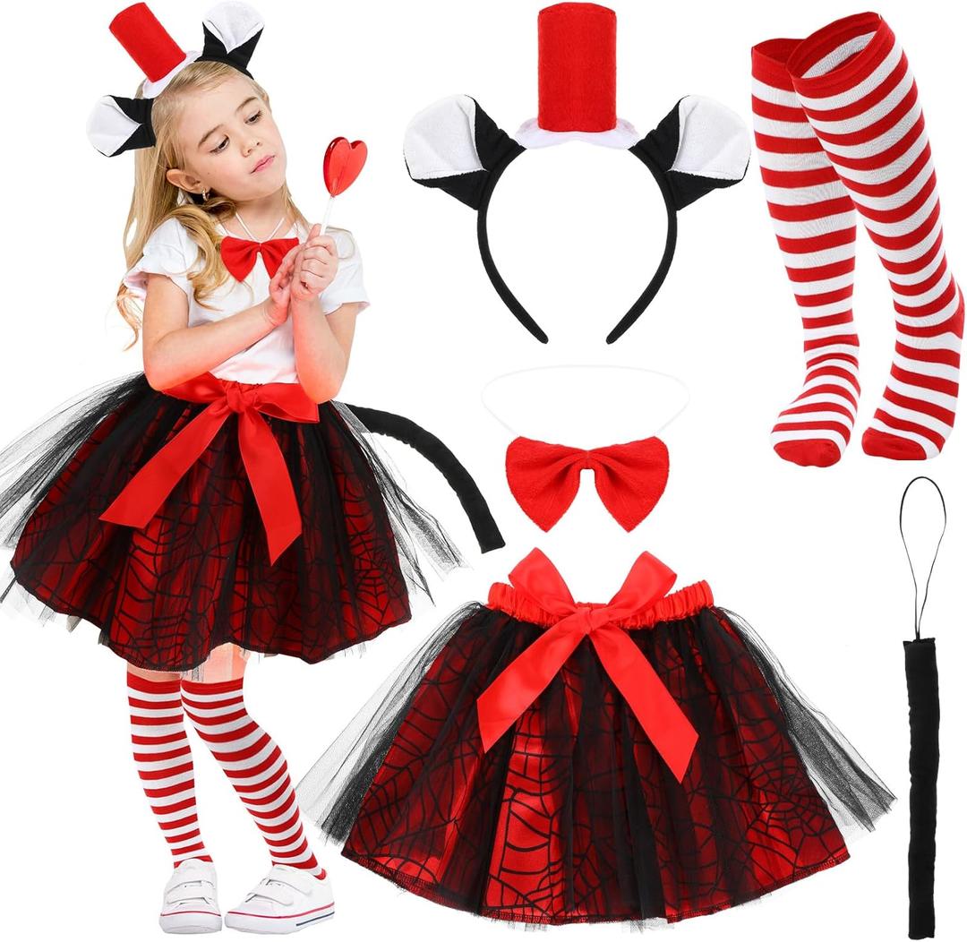 Toulite 10 Pcs Girls Cat Costume Set for Child Include 2 Tulle Tutu Skirt, 2 Child Headband, 2 Bow Tie, 2 Cat Tail and 2 Pairs Striped Tights